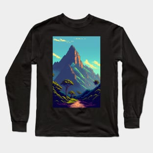 Hawaiian Landscape Pixel Art Island Mountains Long Sleeve T-Shirt